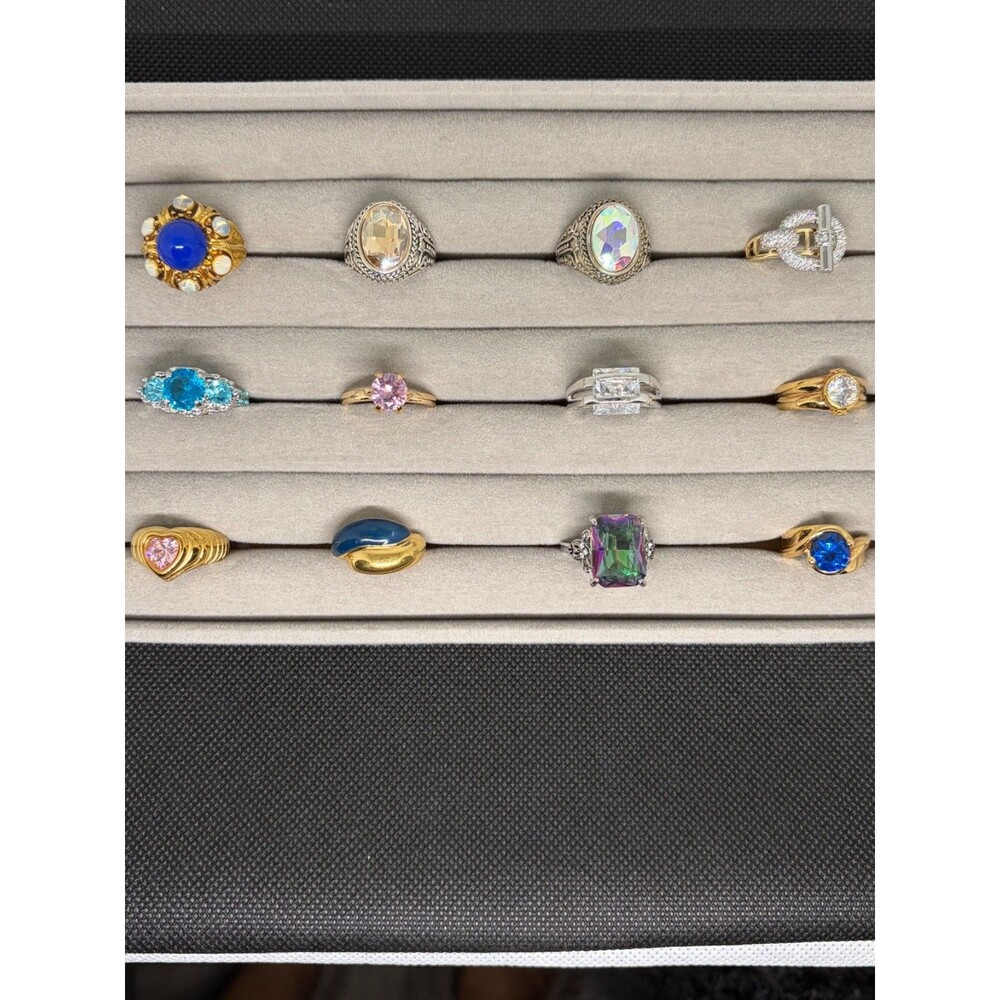 Vintage & Modern Statement Ring Lot (12) Mixed Sizes Avon, Cocktail, & AB